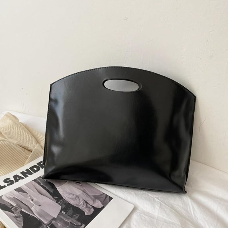 Vintage Style Black PU Leather Briefcase Large Capacity Laptop Bag for Work Travel - Image 3
